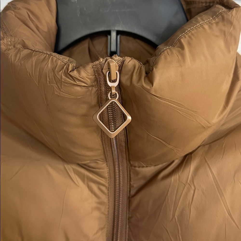 Cropped Camel Colored Puffer Cozy Winter Vest - Picture 5 of 7